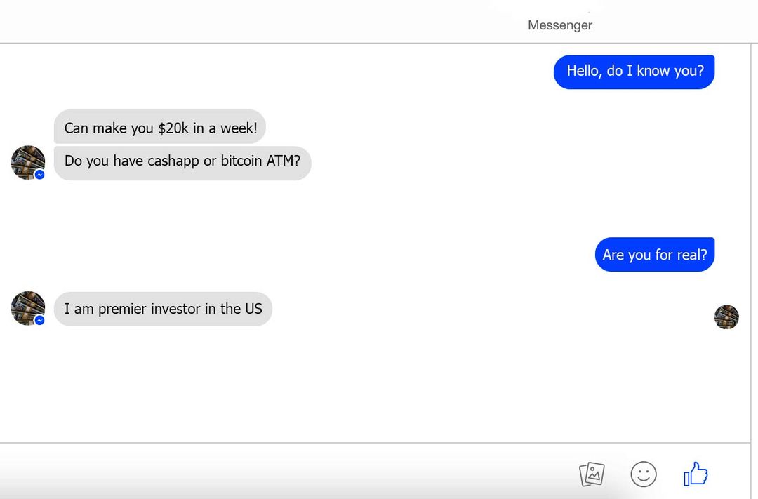 Screenshot of a fake investment scam on Facebook