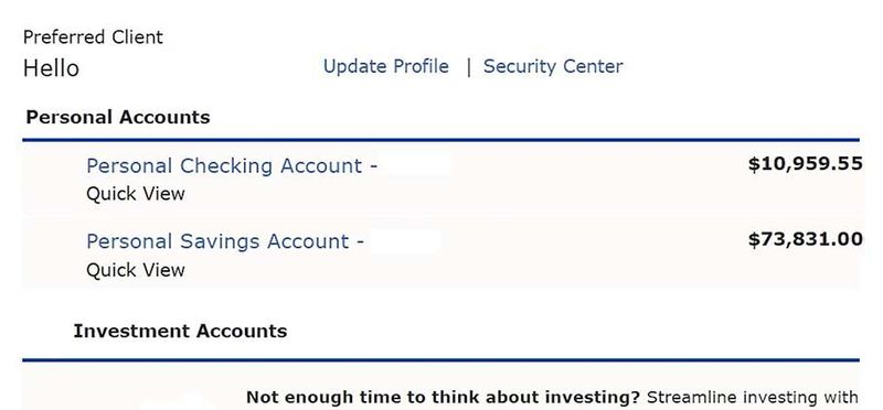 Screenshot of a bank account balance
